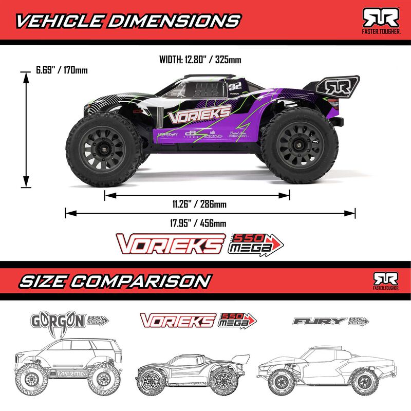 ARRMA 1/10 VORTEKS 2wd STADIUM TRUCK RTR WITH SMART BATTERY & CHARGER, ORANGE