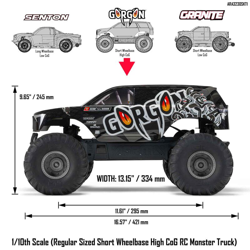 AARMA GORGON 2wd MT 1/10 Ready to Assembly KIT SMART USB charger & Battery Gunmetal