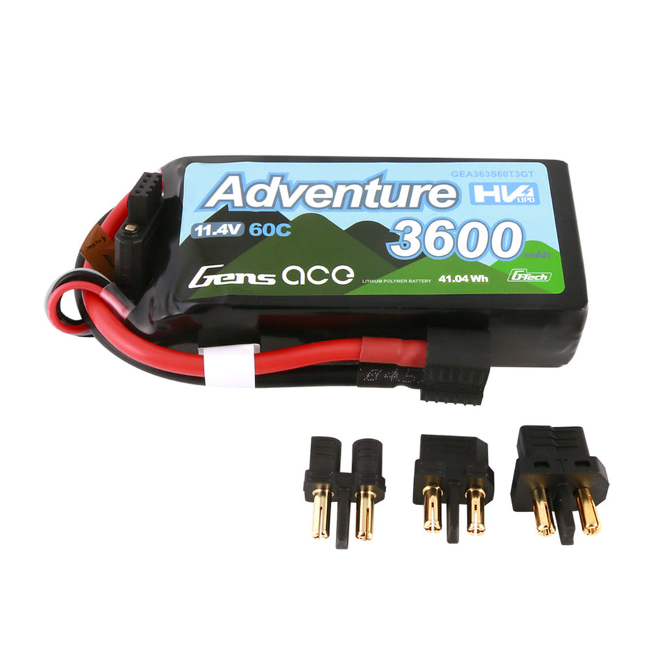 Gens Ace Adventure High Voltage 3600mAh 3S1P 11.4V 60C G-tech Lipo Battery with Deans and XT60 adapter