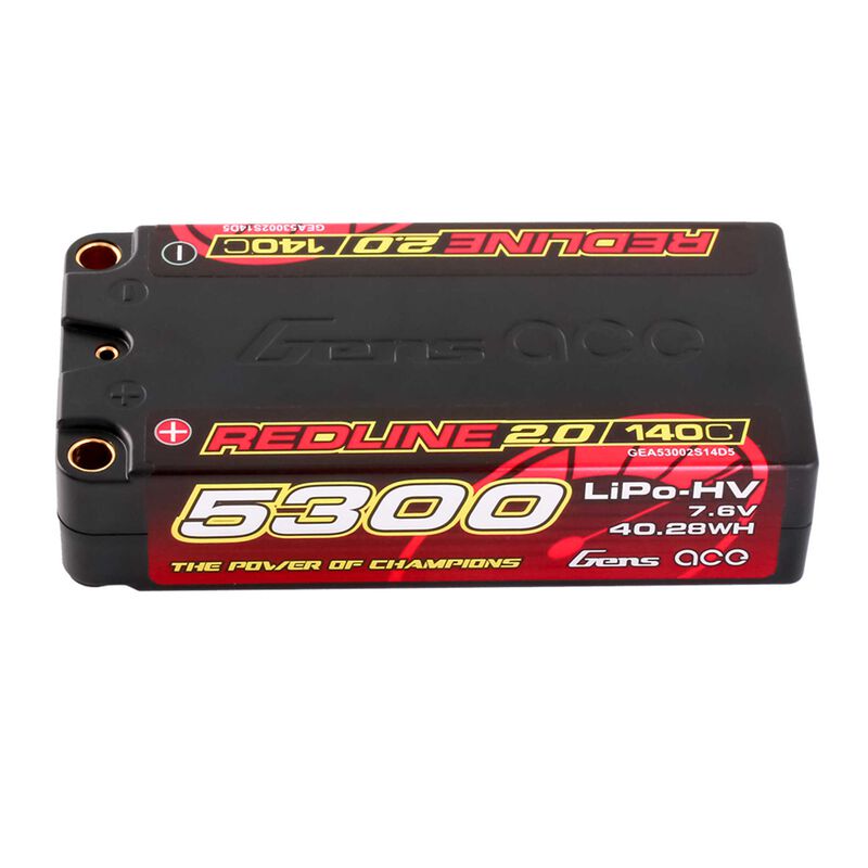 Gens Ace 7.6V 5300mAh 2S 140C LiHV Shorty 5.0mm  bullet Redline 2.0