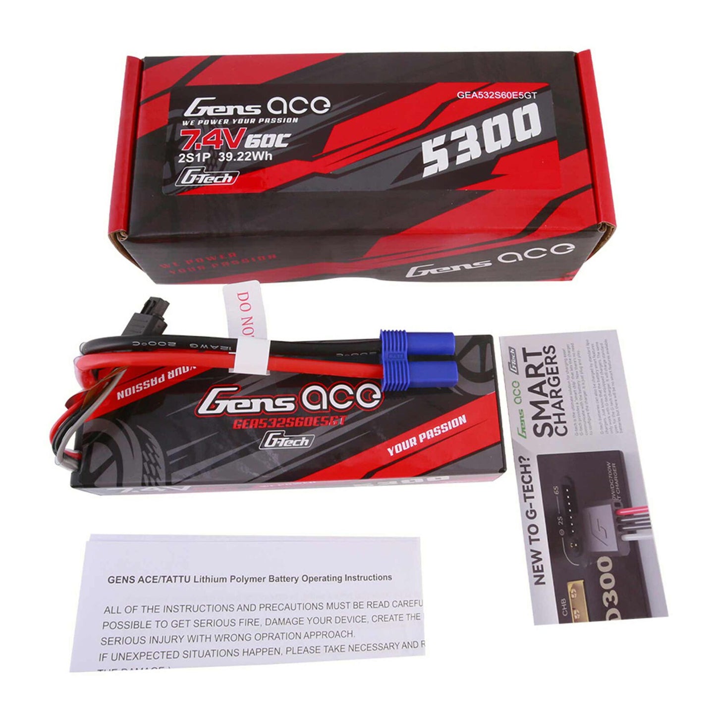 7.4V 5300mAh 2S 60C G-Tech Smart Lipo: EC5