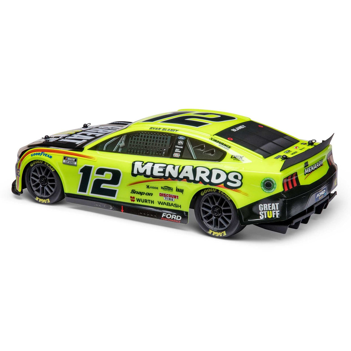 Losi 1/12 NASCAR AWD RC Racecar, Ryan Blaney No. 12 Menards 2024 Ford Mustang