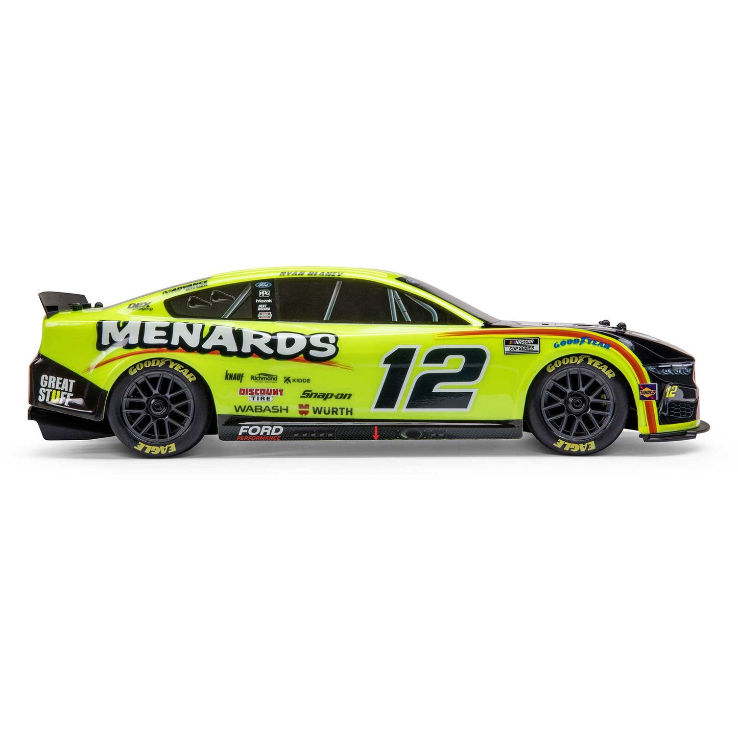 Losi 1/12 NASCAR AWD RC Racecar, Ryan Blaney No. 12 Menards 2024 Ford Mustang