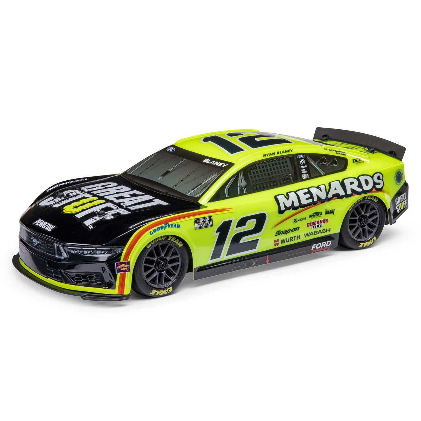 Losi 1/12 NASCAR AWD RC Racecar, Ryan Blaney No. 12 Menards 2024 Ford Mustang