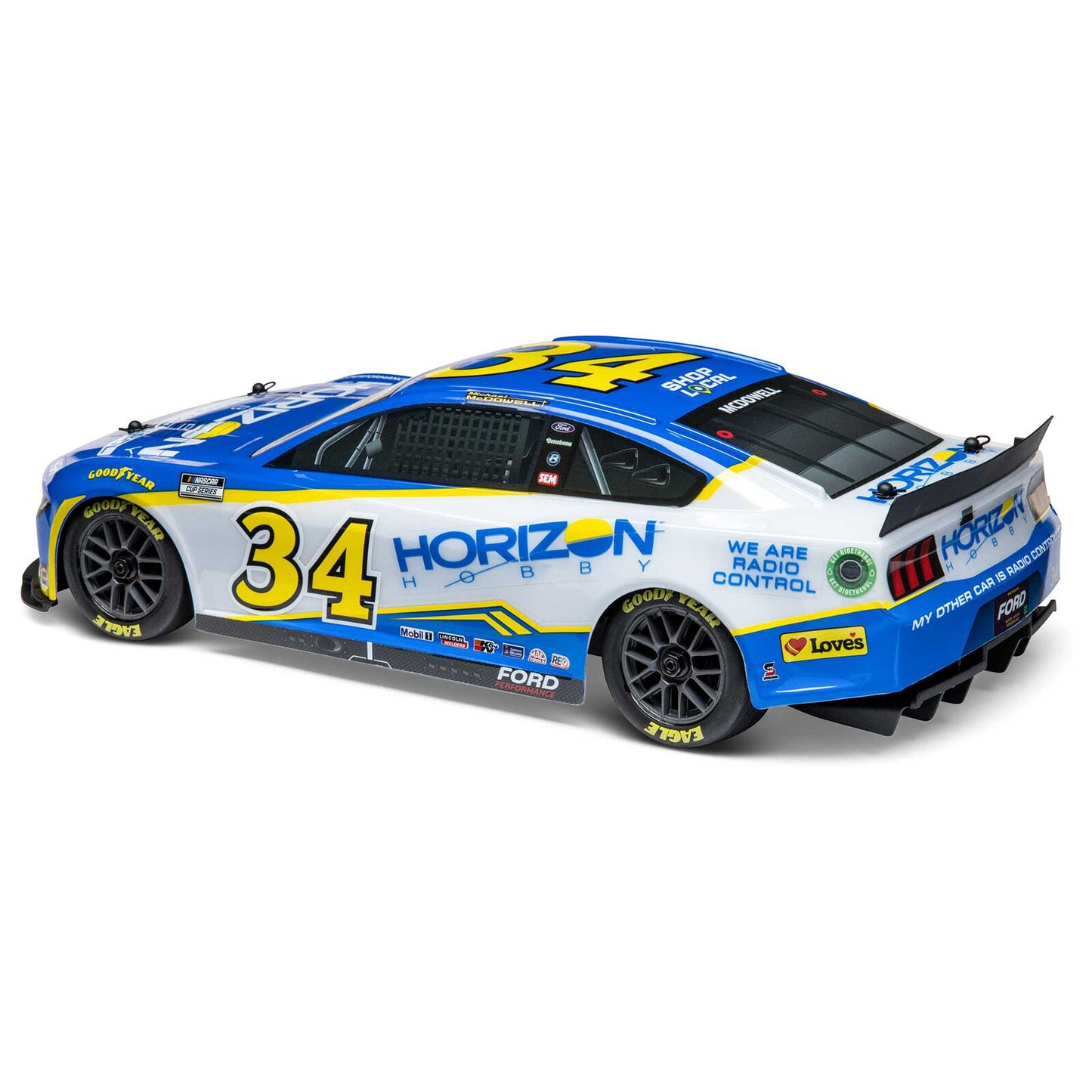 Losi 1/12 NASCAR AWD RC Racecar, Michael McDowell No. 34 Horizon Hobby 2024 Ford Mustang