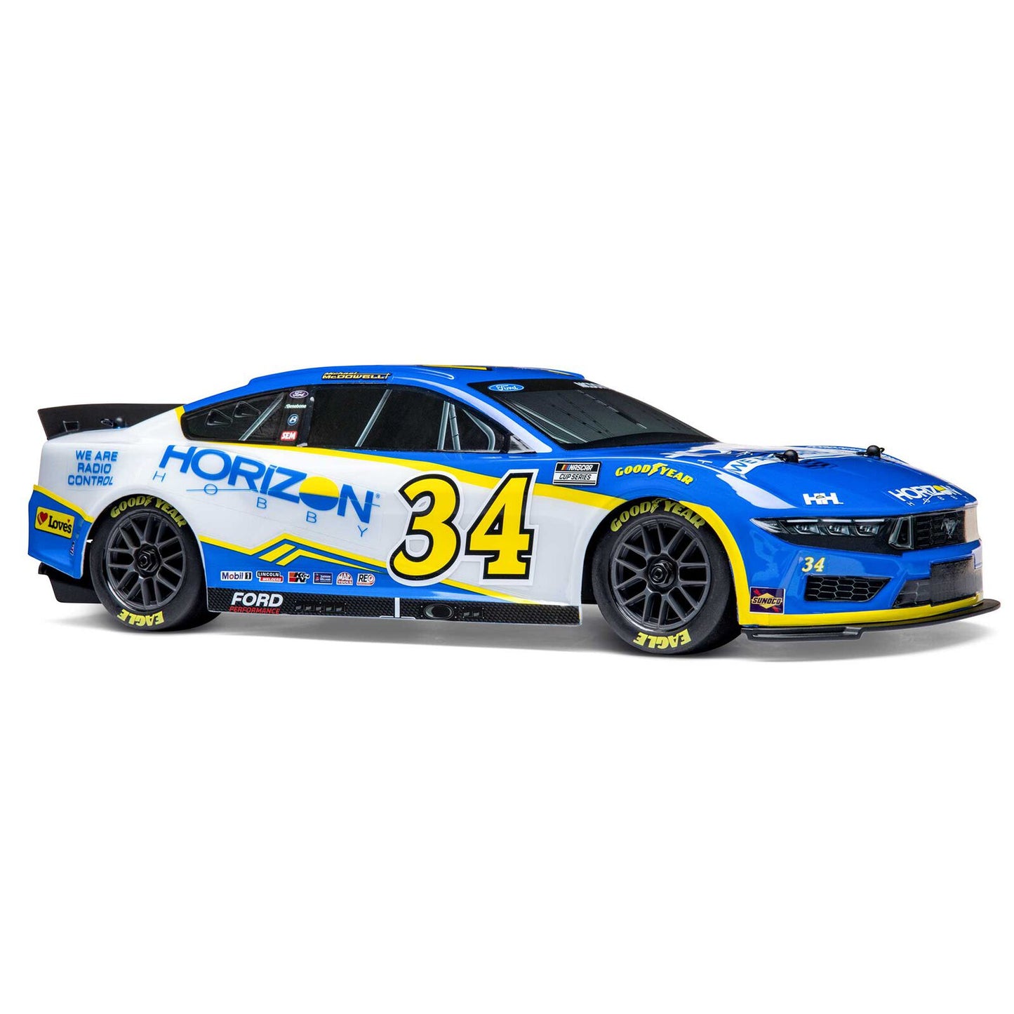 Losi 1/12 NASCAR AWD RC Racecar, Michael McDowell No. 34 Horizon Hobby 2024 Ford Mustang