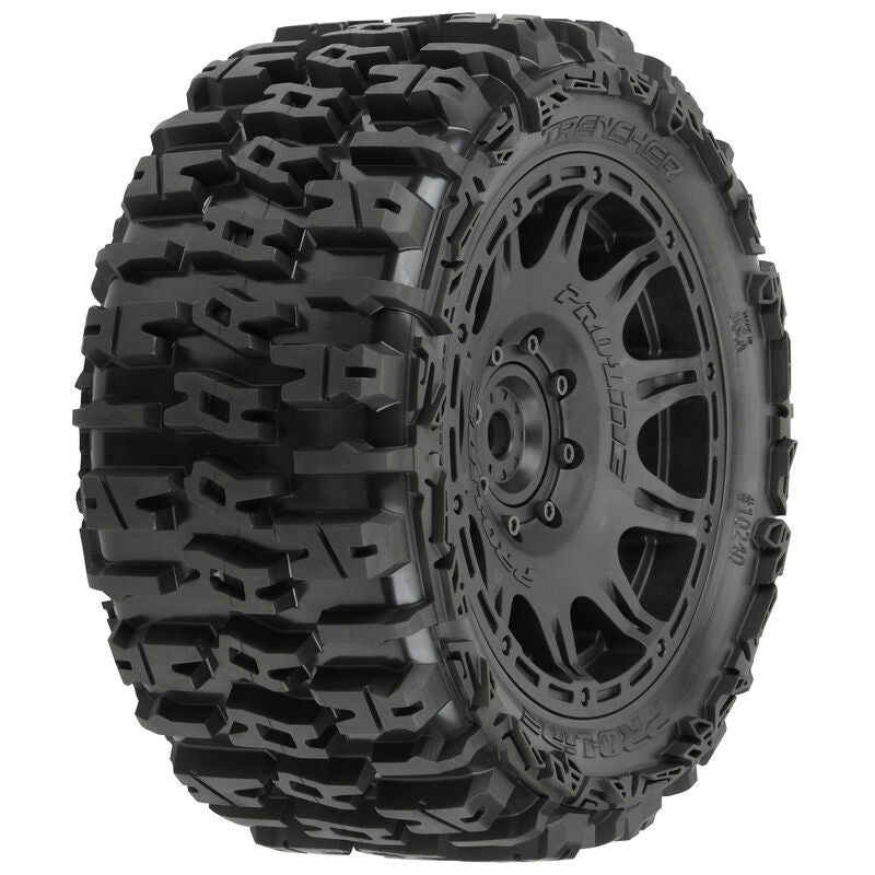 Pro-Line Trencher 5.7in Tires Mounted on Raid Black 8x48 Removable 24mm Hex Wheel 2 for X-MAXX, KRATON 8S & Other Large Vehicles Front or Rear