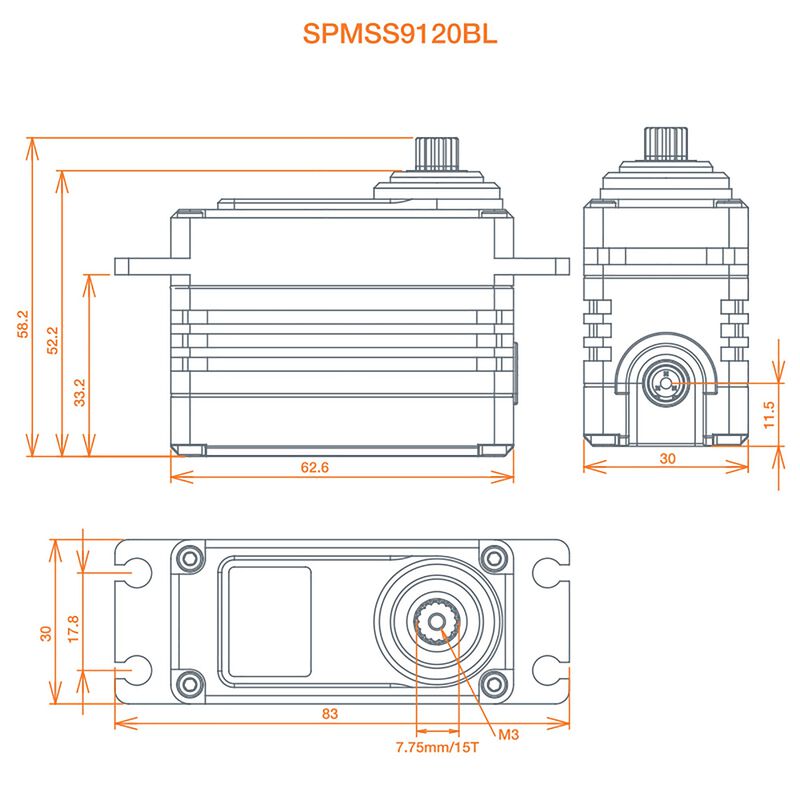 SPMSS9120BL 1/5 Digital HV High Torque Brushless Metal Gear Surface Servo