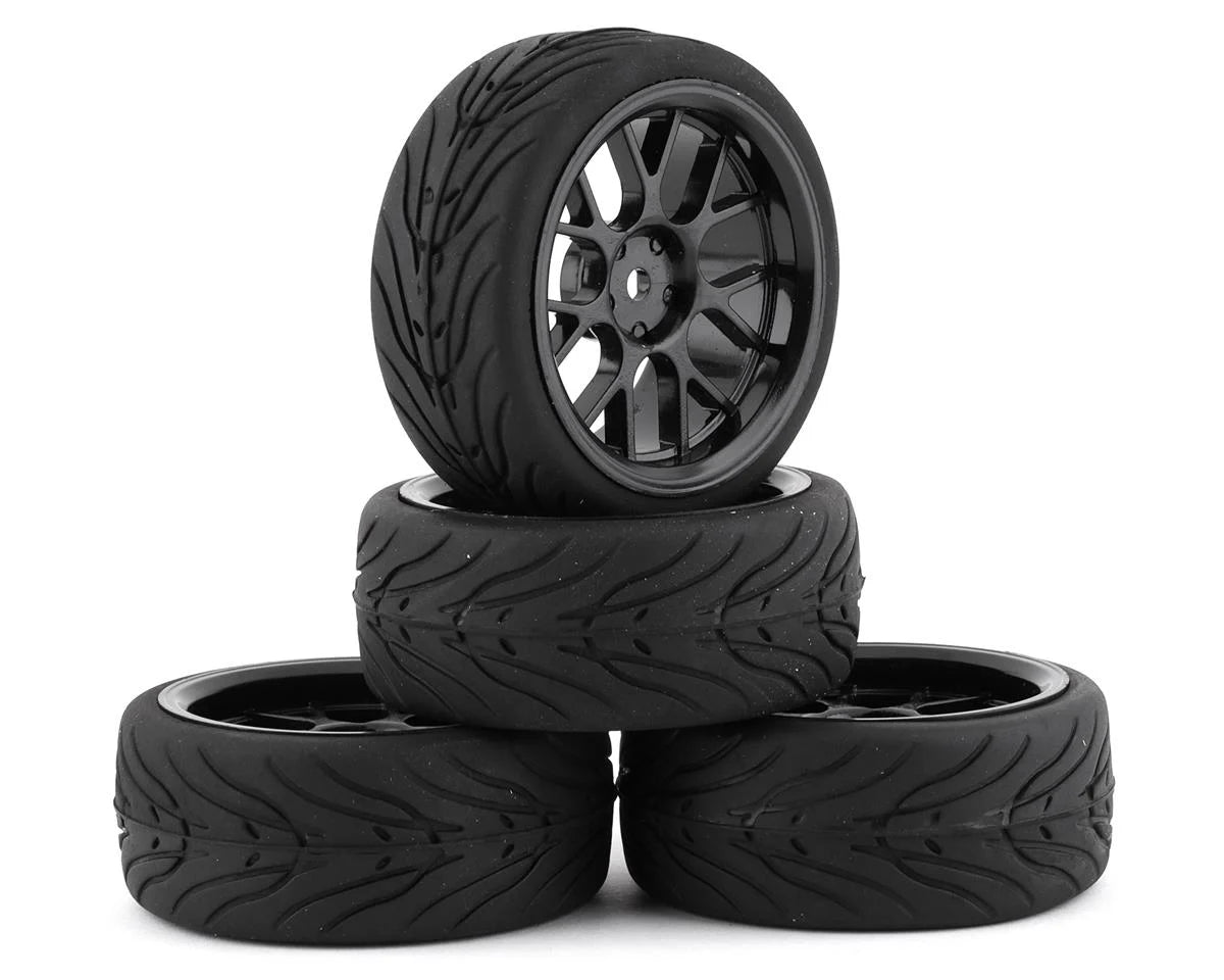 Yeah Racing Spec T Pre-Mounted On-Road Touring Tires w/CS Wheels (Black) (4)