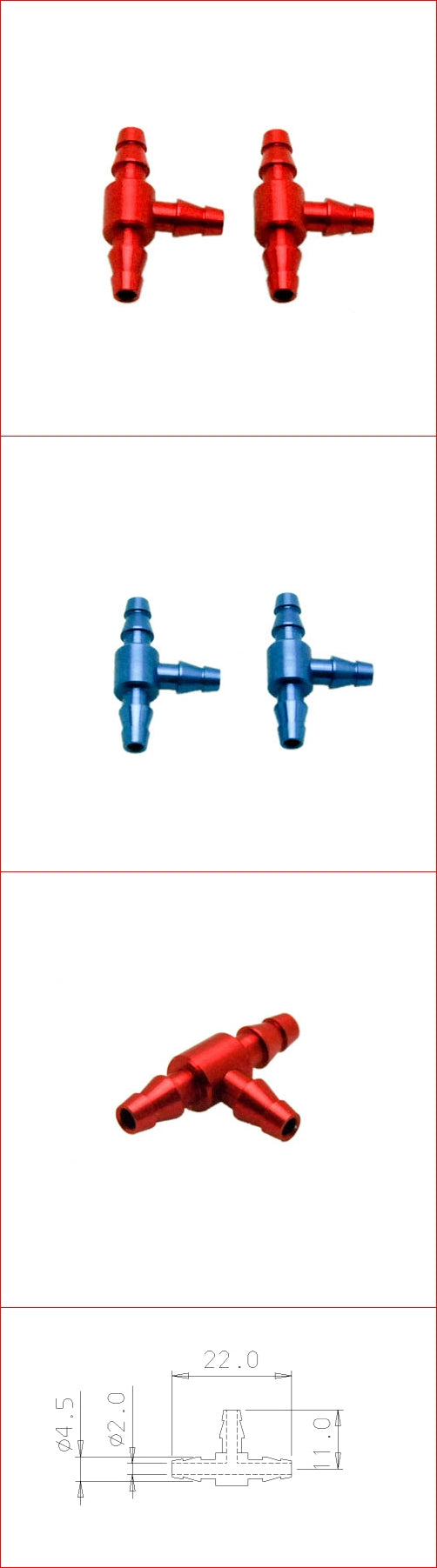 Secraft Aluminum Fuel T-Fittings Blue