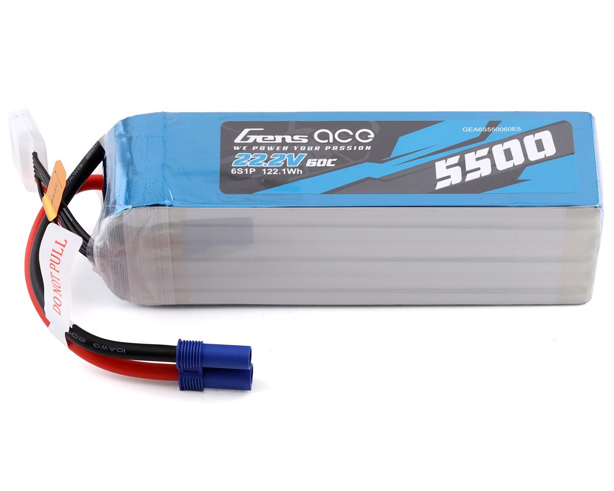 Gens ace 5500mAh 22.2V 6S1P 60C Lipo Battery Pack with EC5 Plug