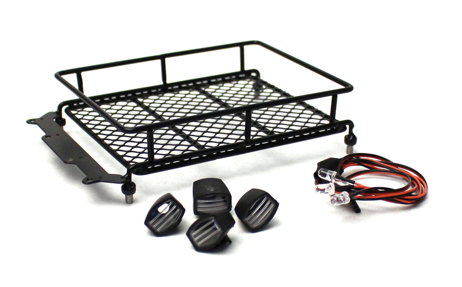 1/10 Scaler Metal Mesh Roof Rack, Oval Lights - Black